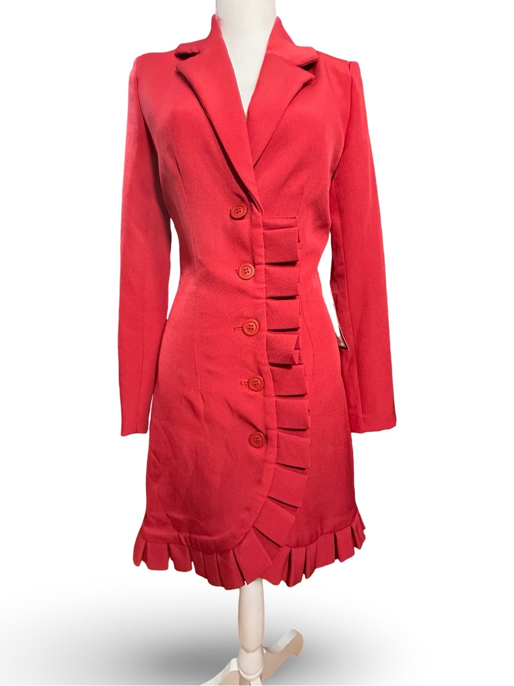 Bebe "Rio Red" Ruffle Hem Blazer‎ Dress XS